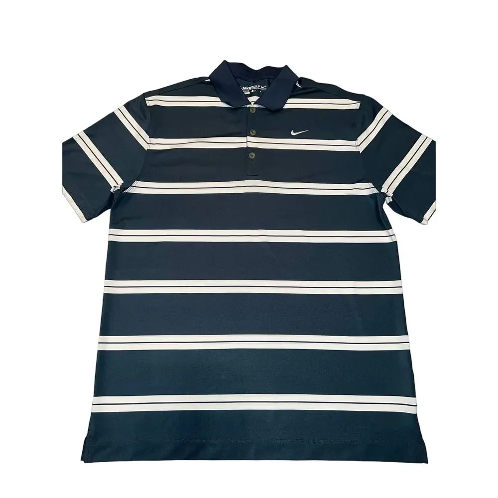 Nike dri fit blue and white striped golf polo Mens size large